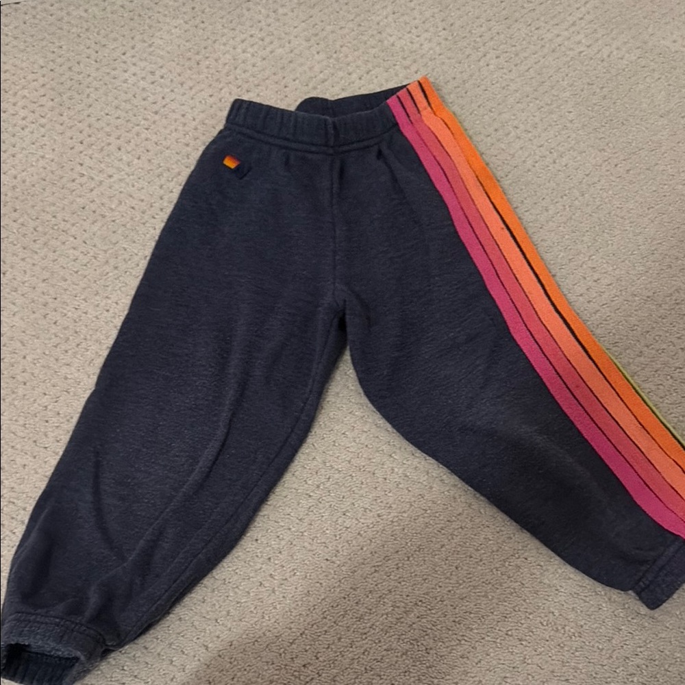 Kids Navy Sweatpants with Pink and Orange Side Stripes